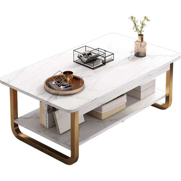 MESA DE CENTRO DELUXE - MARMOLEADO BLANCO Y DORADO -MFTOP - Imagen 7