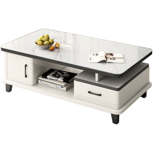 MESA DE CENTRO MODERNA BLANCO CON VIDRIO - MFTOP - Imagen 4
