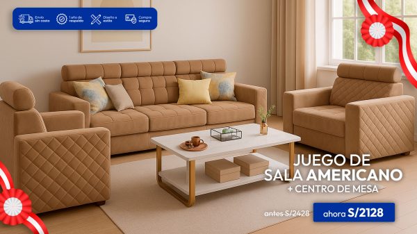 JUEGO DE SALA 3X2X1 - AMERICANO CON SISTEMA + MESA DE CENTRO